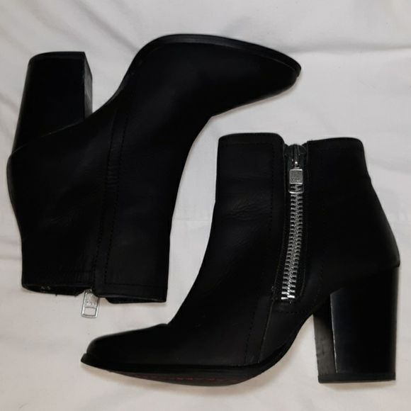Shoemint Black Leather Moto Boot Silver Zipper 6 - Picture 4 of 7